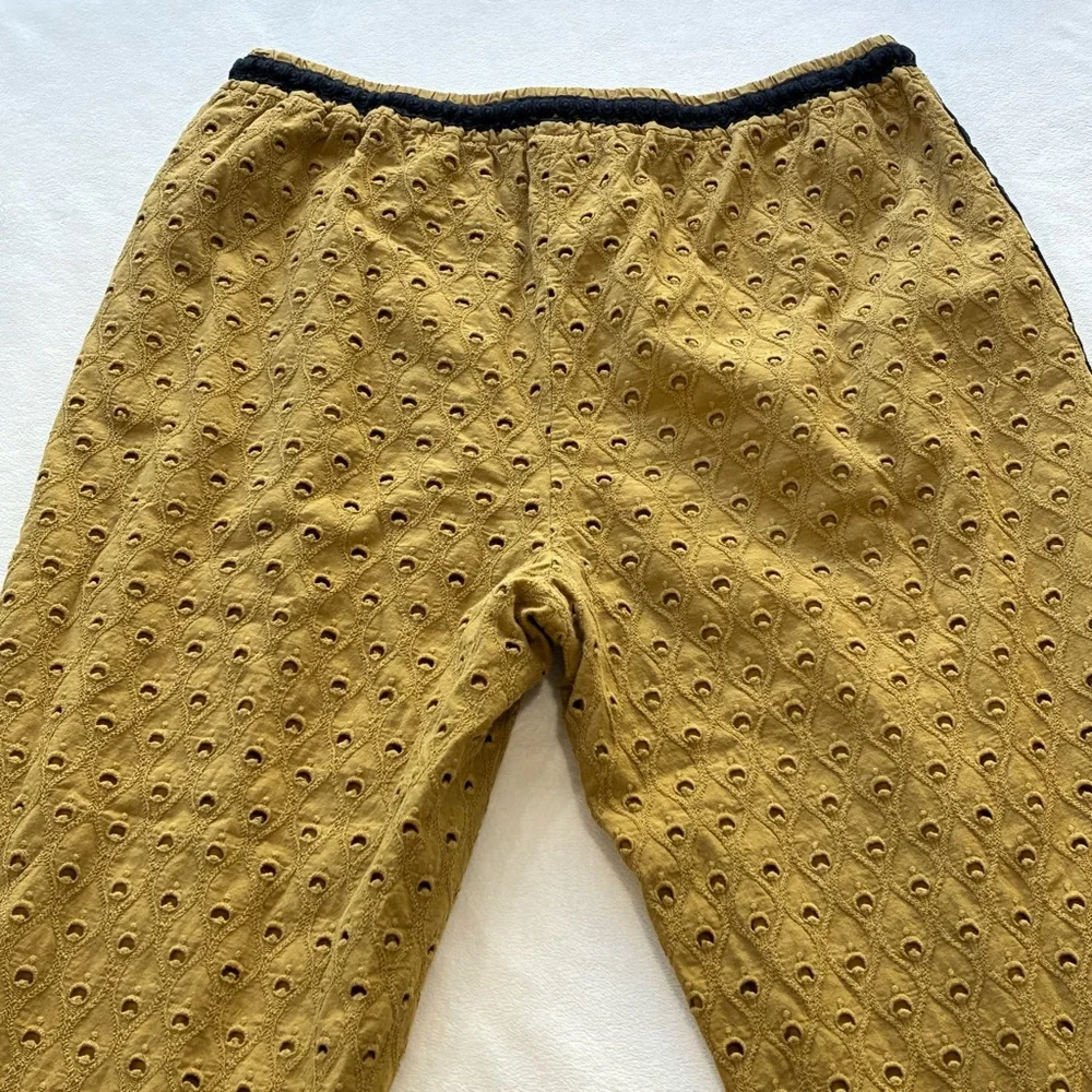 Anthropologie Eyelet Jogger Mustard Boho Cropped Drawstring Waist Medium - Picture 6 of 12